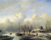 安德列亚斯 Schelfhout : Figures in a winter landscape